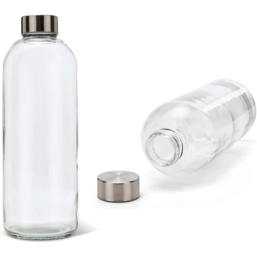 1 Liter Glass Bottle with Silver Screw Cap for Drinks & Juices - Gomix Brands Outlet